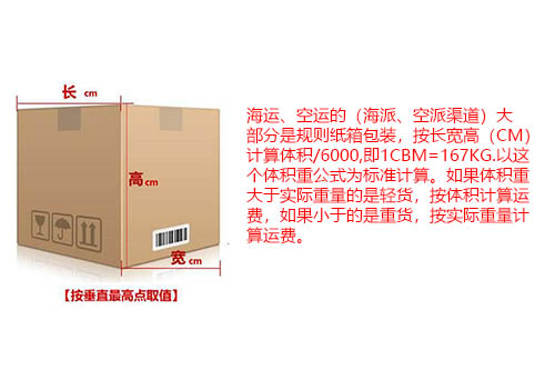 體積重大于167的按是泡貨，體積重小于167kg的是重貨