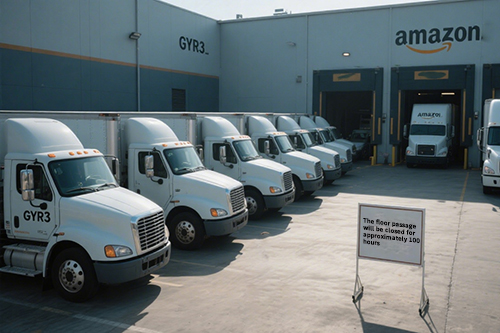 亞馬遜FBA倉(cāng)庫(kù)外，卡車長(zhǎng)龍蜿蜒數(shù)公里